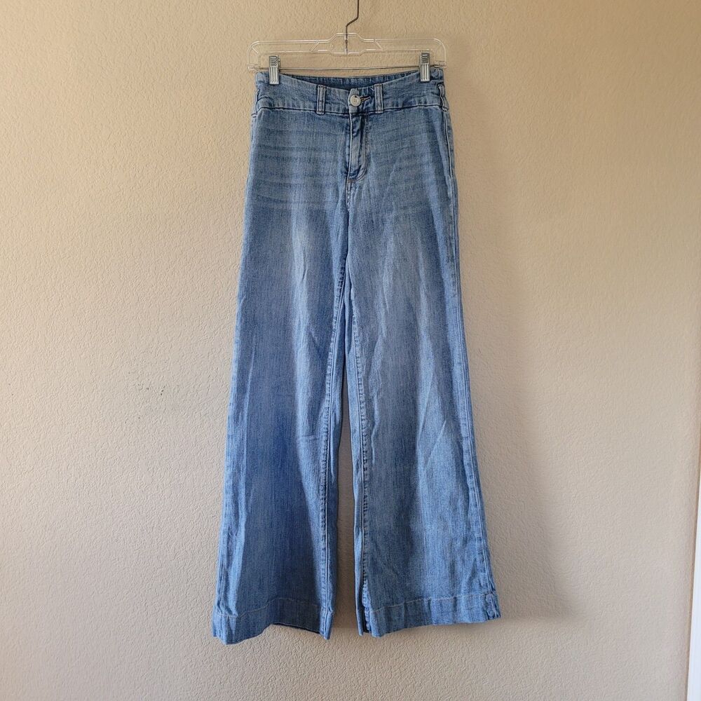 Paige Jeans Womens Sz 26 Blue Wide Leg Sutton Curved Waistband High Rise Stretch